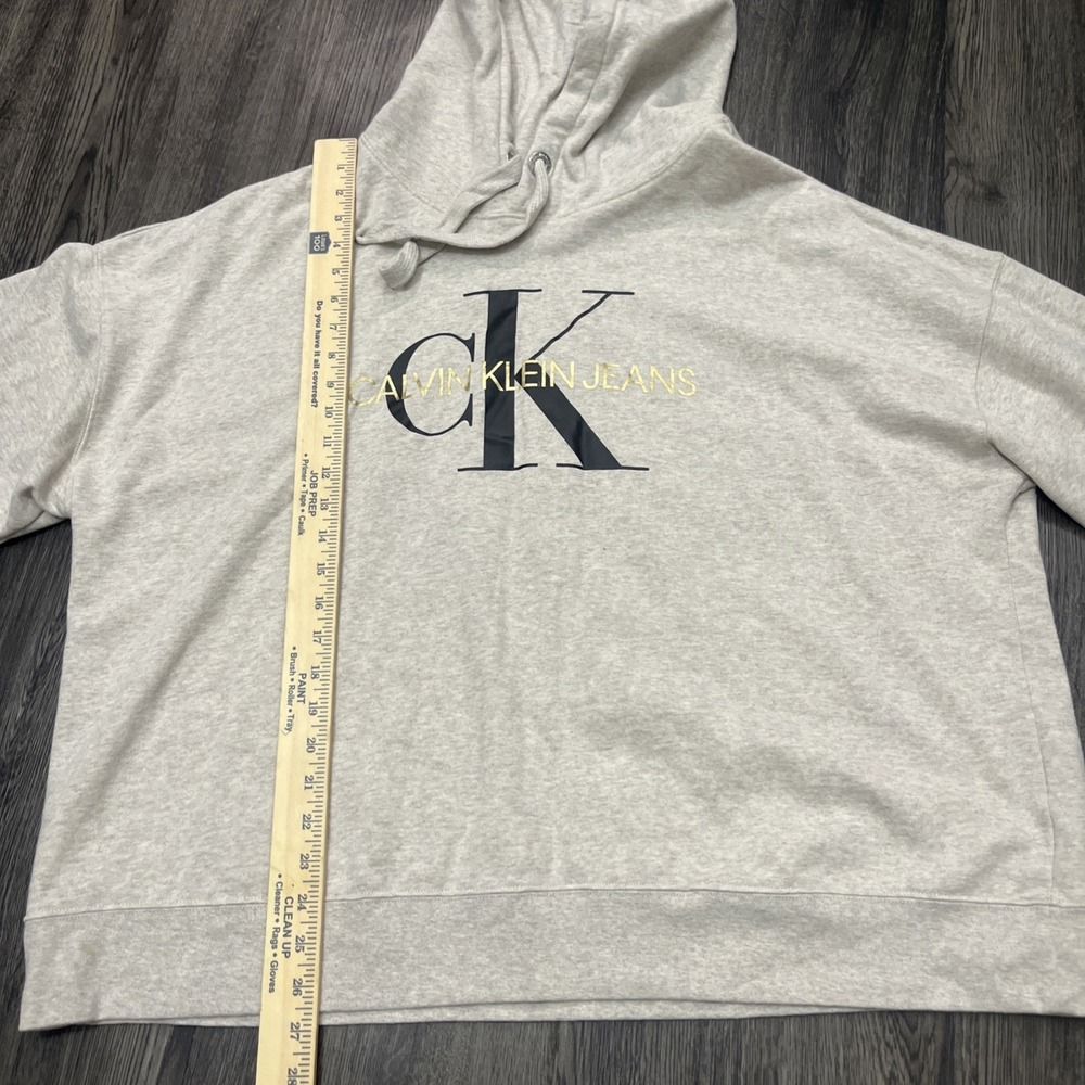 Calvin Klein Hoodie Women's 3X  Beige Sweatshirt Spell Out Drawstring Long Slev - Picture 4 of 11